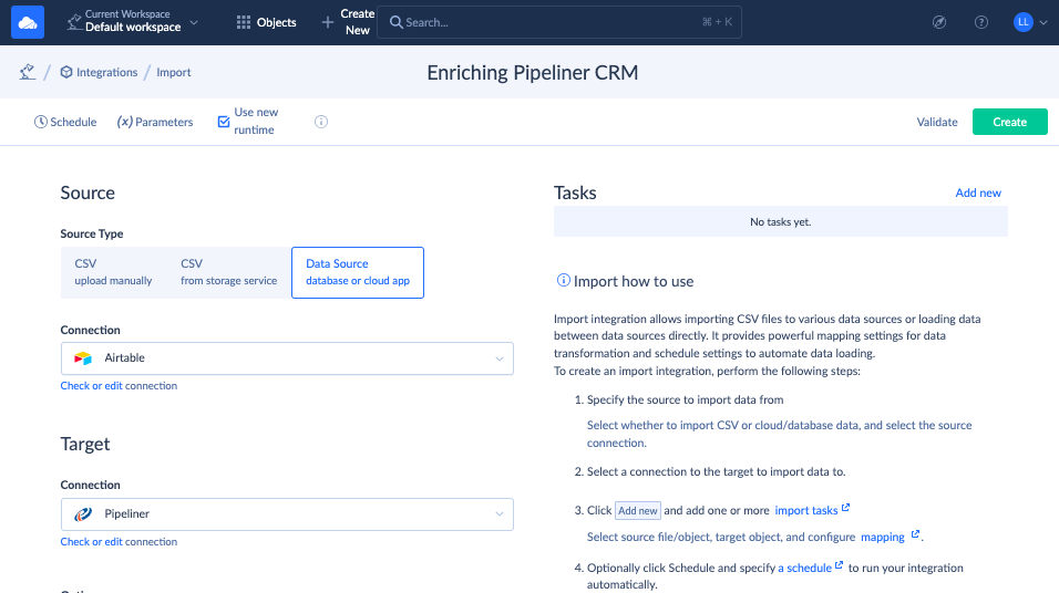 Pipeliner CRM Import with Skyvia